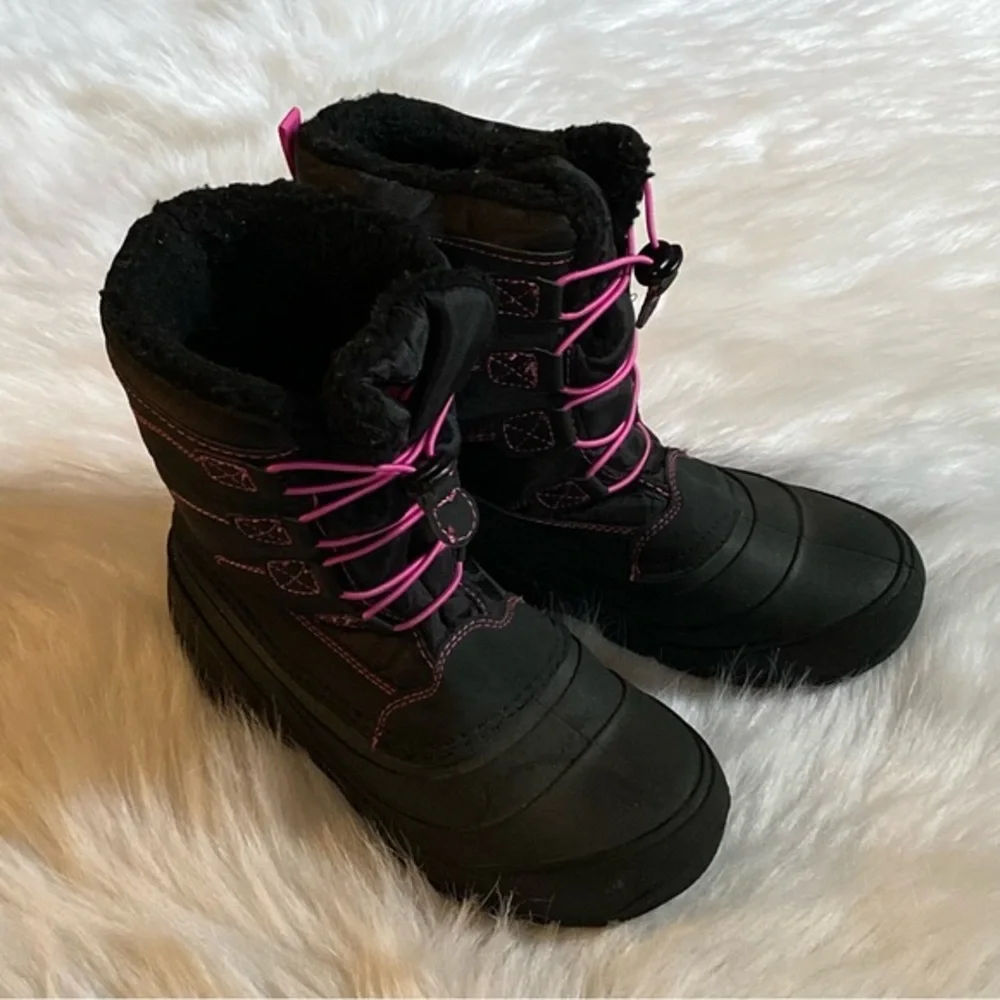 Glacier Boots Big‎ Girls Size 4 Black-Pink Slip On Water Resistant Warm